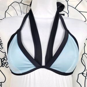 Black & Blue Strappy Bikini Top Triangle Tie Swim
